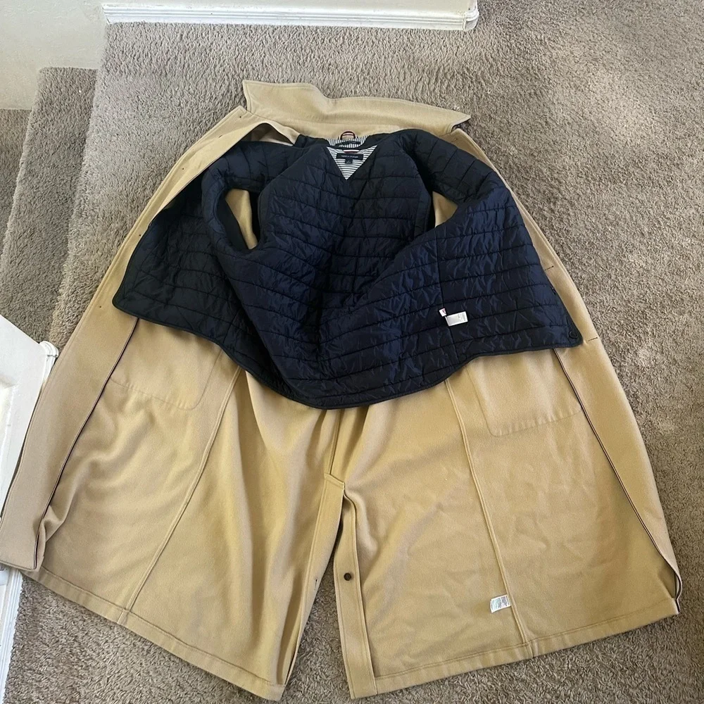Men’s New Size m Medium Tommy Hilfiger Beige Long Vest Coat Peacoat primaloft - Picture 2 of 10